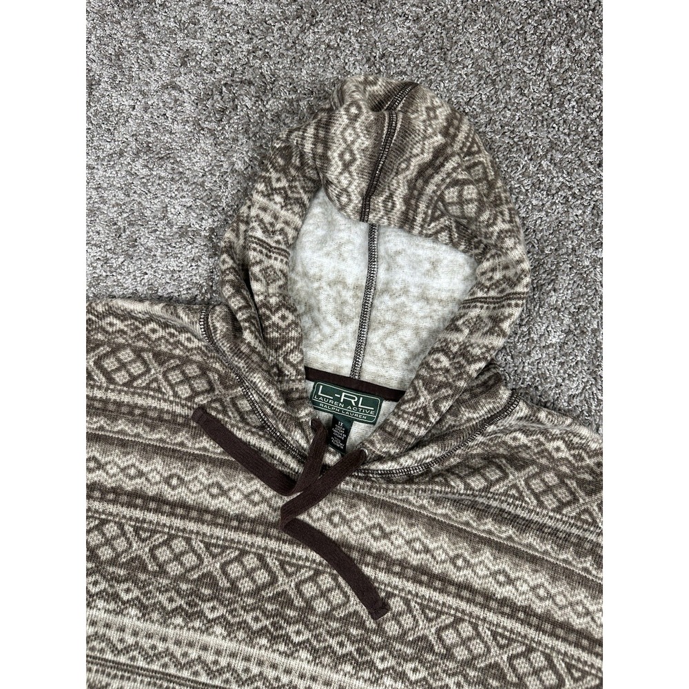 Vintage Lauren Ralph Lauren Fair Isle Fleece Hoodie 1X Pullover Warm Cozy Y2K